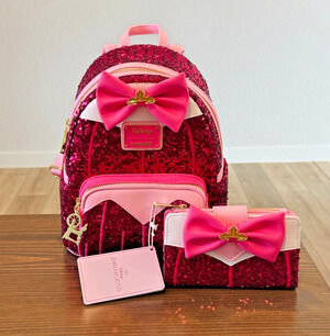 Loungefly Sleeping Beauty Aurora Sequin Cosplay Backpack & Wallet NWT IN HAND